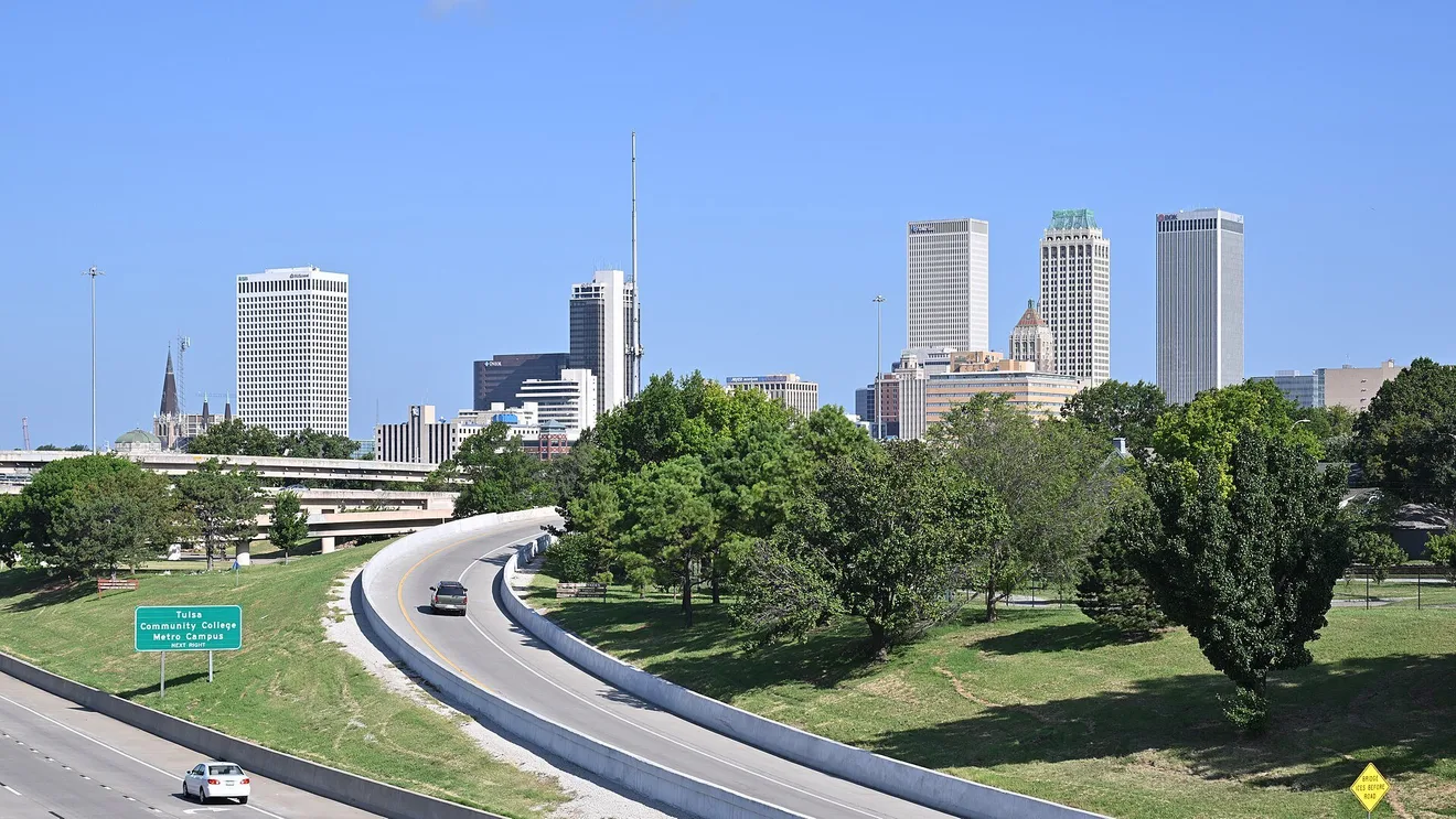 Downtown Tulsa skyline seen from South Peoria Avenue, not the project site (Photo: G. Edward Johnson / Wikimedia Commons, CC BY 4.0)