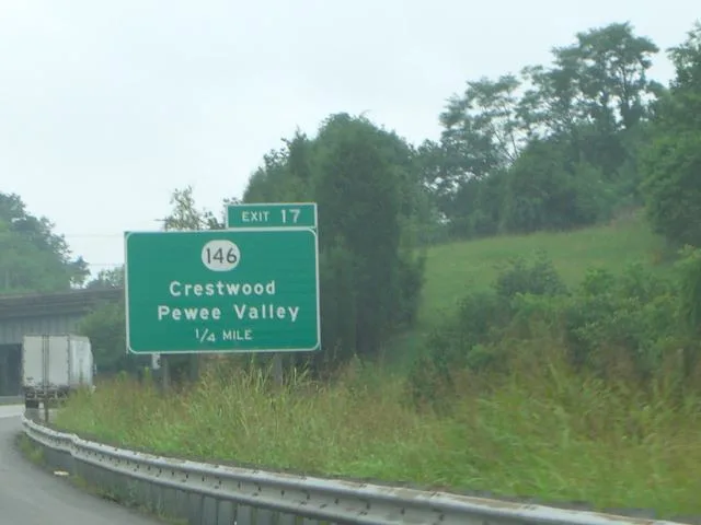 Interstate 71 exit sign for Crestwood and Pewee Valley in Oldham County, Ky., not the project site (Photo: Wikimedia Commons, public domain)